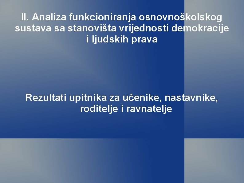 II. Analiza funkcioniranja osnovnoškolskog sustava sa stanovišta vrijednosti demokracije i ljudskih prava Rezultati upitnika