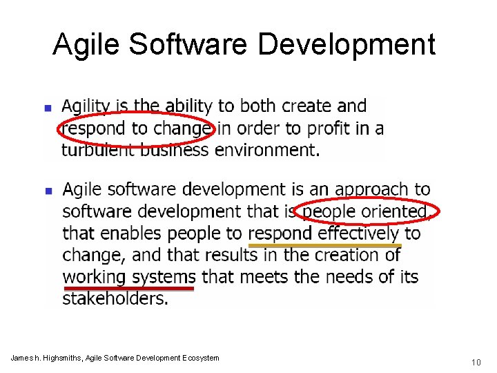 Agile Software Development James h. Highsmiths, Agile Software Development Ecosystem 10 