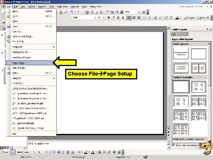 Choose File Page Setup 