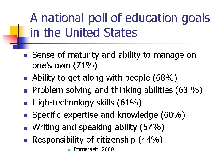 A national poll of education goals in the United States n n n n