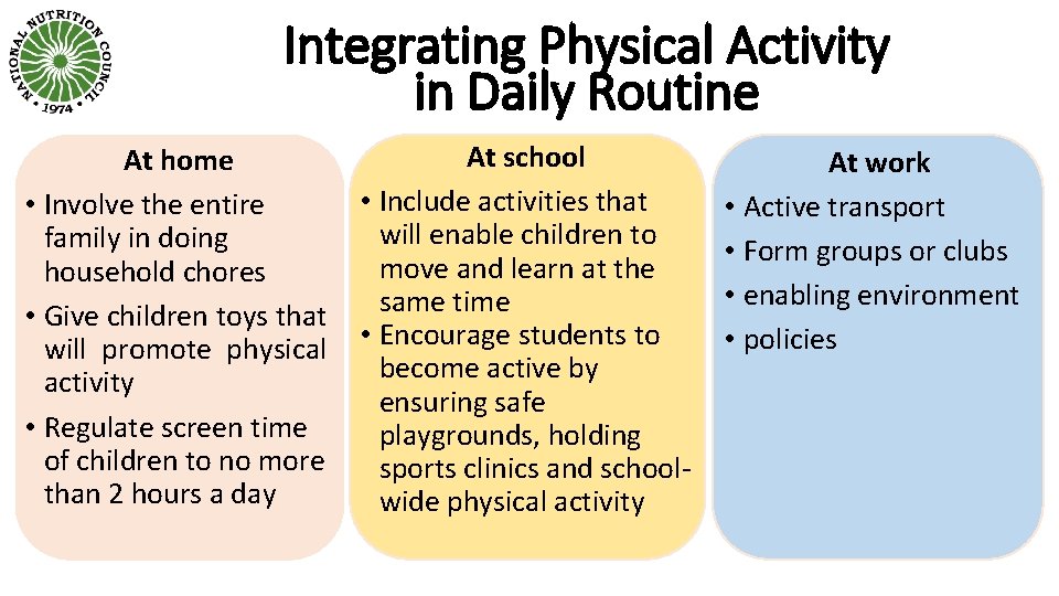 Integrating Physical Activity in Daily Routine At home • Involve the entire family in