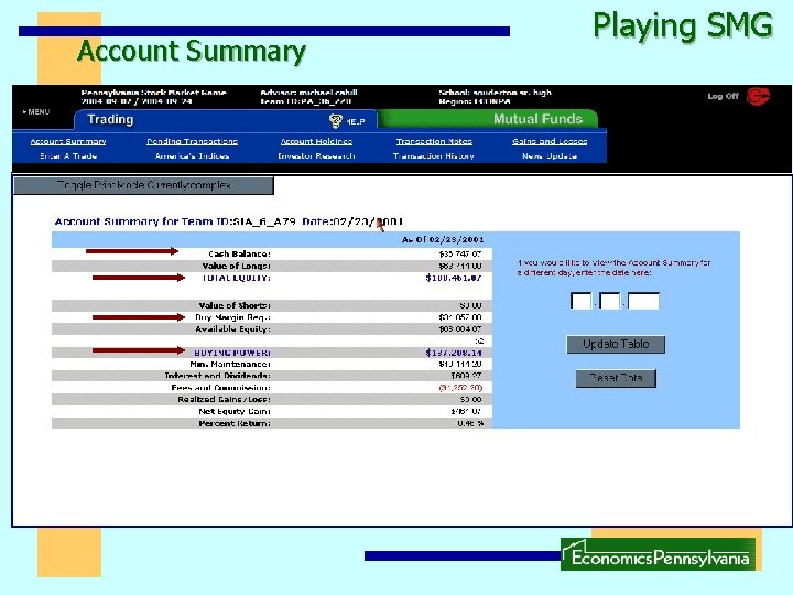 Account Summary Playing SMG 