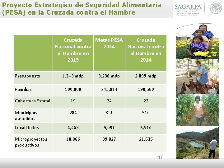 Proyecto Estratégico de Seguridad Alimentaria (PESA) en la Cruzada contra el Hambre Cruzada Metas