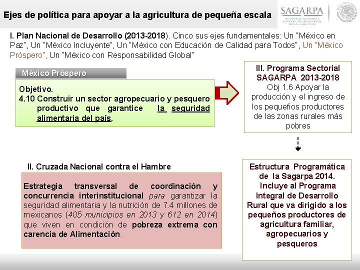 Ejes de política para apoyar a la agricultura de pequeña escala I. Plan Nacional