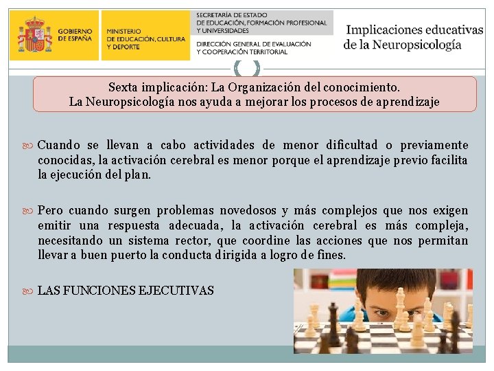 Sexta implicación: La Organización del conocimiento. La Neuropsicología nos ayuda a mejorar los procesos