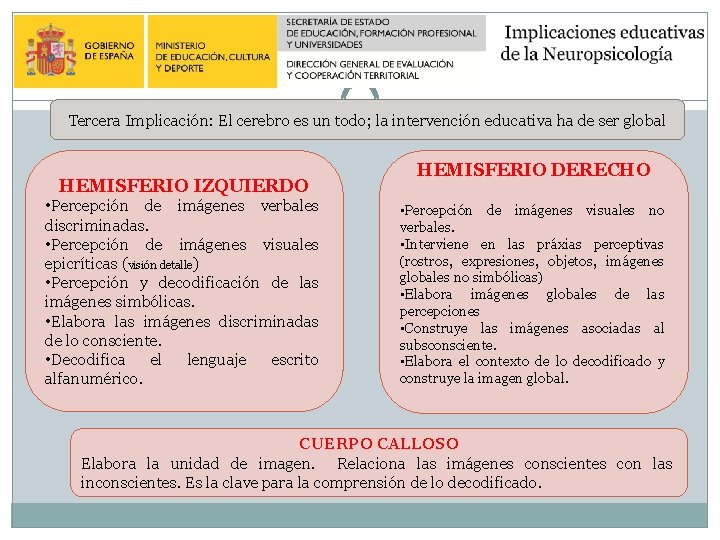 Tercera Implicación: El cerebro es un todo; la intervención educativa ha de ser global