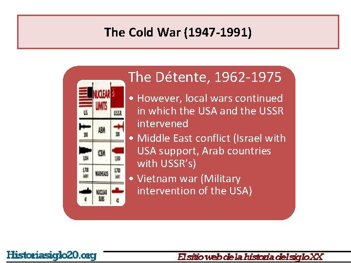 The Cold War (1947 -1991) The Détente, 1962 -1975 • However, local wars continued