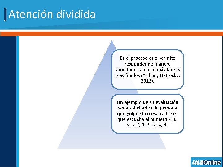 Atención dividida Es el proceso que permite responder de manera simultánea a dos o