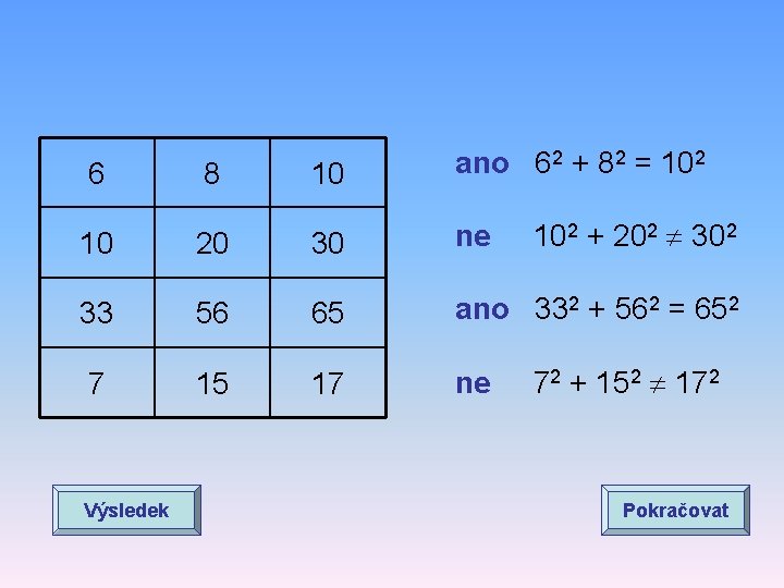 6 8 10 ano 62 + 82 = 102 + 202 302 10 20