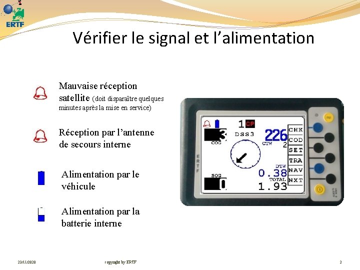 Vérifier le signal et l’alimentation Mauvaise réception satellite (doit disparaître quelques minutes après la