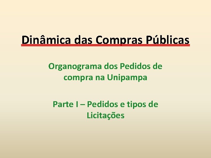 Dinâmica das Compras Públicas Organograma dos Pedidos de compra na Unipampa Parte I –