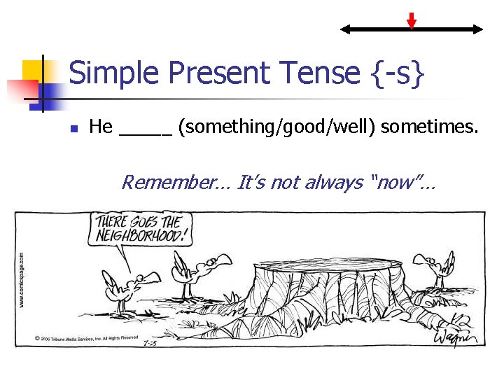 Simple Present Tense {-s} n He _____ (something/good/well) sometimes. Remember… It’s not always “now”…