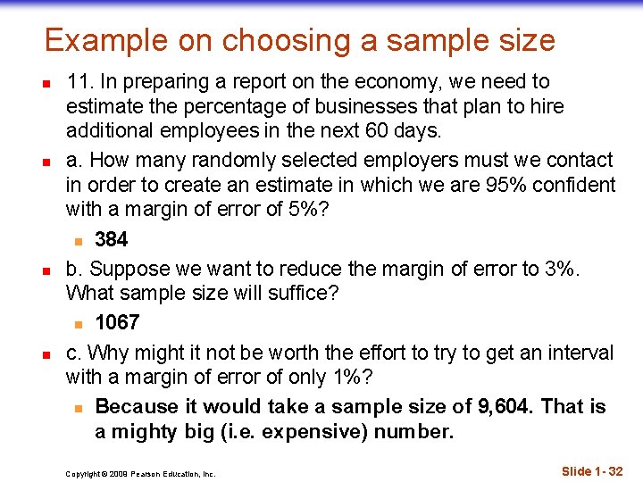 Example on choosing a sample size n n 11. In preparing a report on