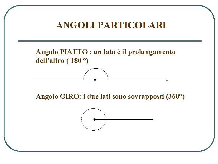 ANGOLI PARTICOLARI Angolo PIATTO : un lato è il prolungamento dell’altro ( 180 °)