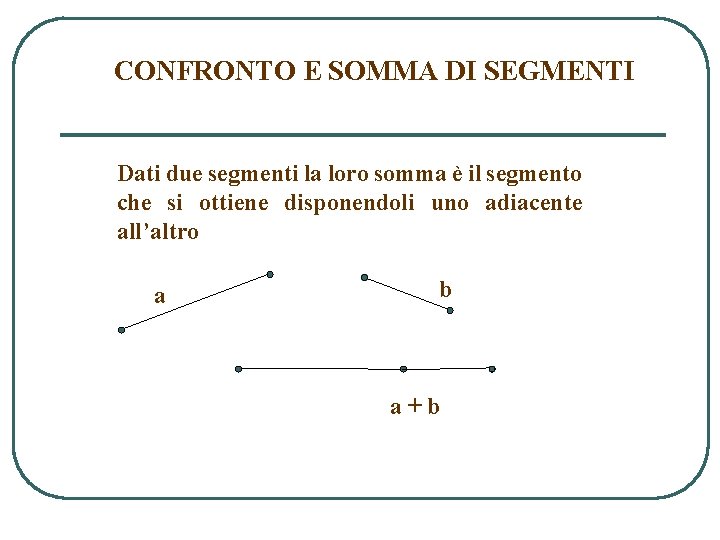 CONFRONTO E SOMMA DI SEGMENTI Dati due segmenti la loro somma è il segmento