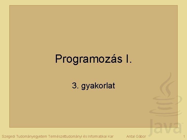 Programozás I. 3. gyakorlat Szegedi Tudományegyetem Természettudományi és Informatikai Kar Antal Gábor 1 