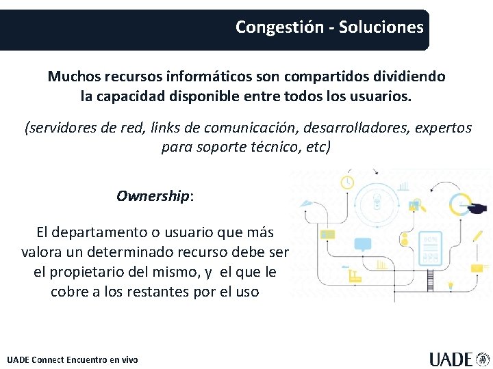 Congestión - Soluciones Muchos recursos informáticos son compartidos dividiendo la capacidad disponible entre todos