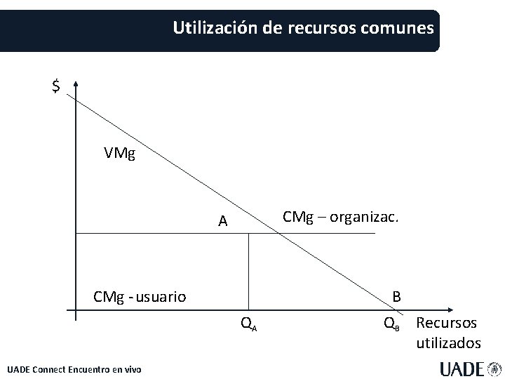 Utilización de recursos comunes $ VMg CMg – organizac. A CMg - usuario B