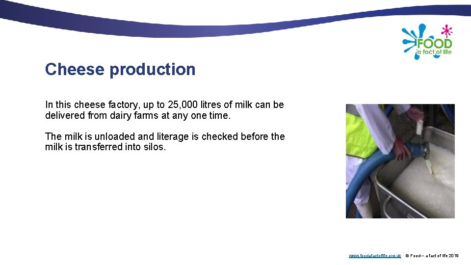 Cheese production In this cheese factory, up to 25, 000 litres of milk can