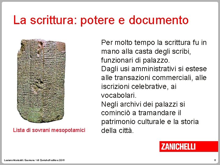 La scrittura: potere e documento Lista di sovrani mesopotamici Luciano Marisaldi, Ecumene 1 ©