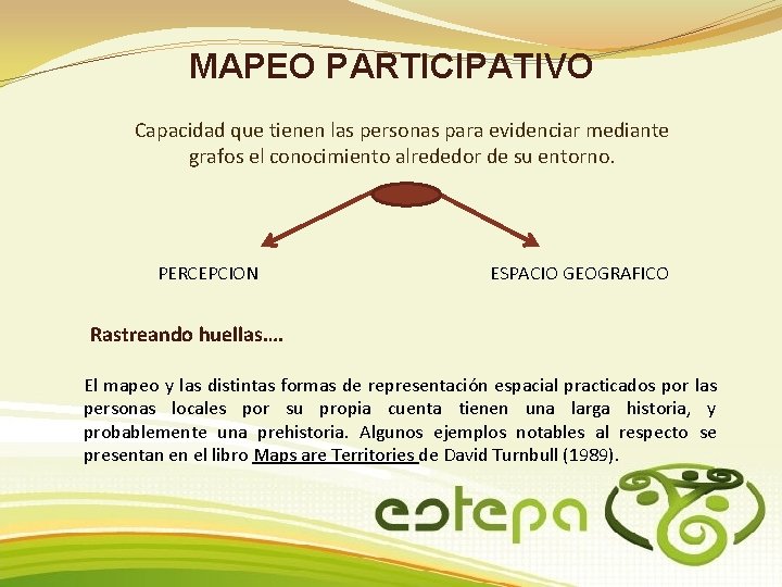 MAPEO PARTICIPATIVO Capacidad que tienen las personas para evidenciar mediante grafos el conocimiento alrededor