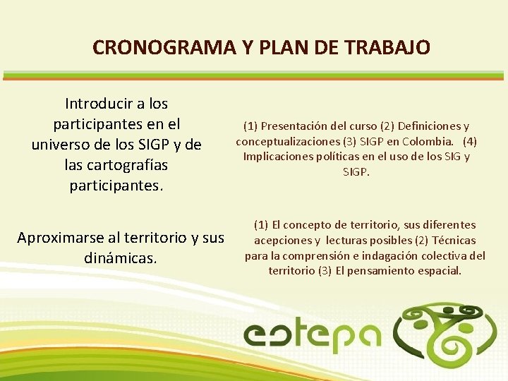 CRONOGRAMA Y PLAN DE TRABAJO Introducir a los participantes en el universo de los