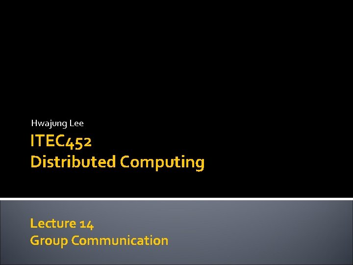 Hwajung Lee ITEC 452 Distributed Computing Lecture 14 Group Communication 