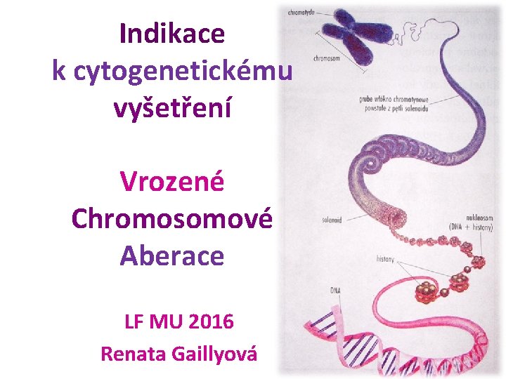 Indikace k cytogenetickému vyšetření Vrozené Chromosomové Aberace LF MU 2016 Renata Gaillyová 