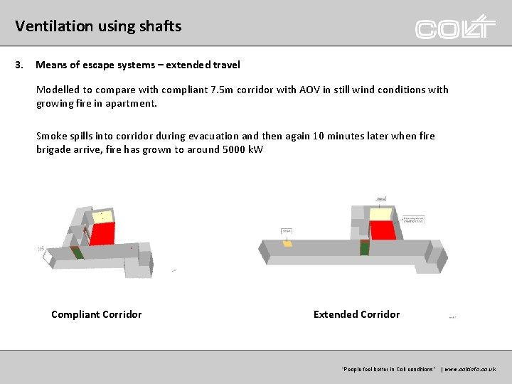 Ventilation using shafts 3. Means of escape systems – extended travel Modelled to compare