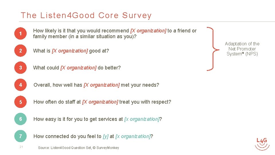 The Listen 4 Good Core Survey 1 How likely is it that you would