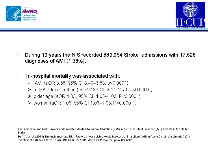  • During 10 years the NIS recorded 886, 094 Stroke admissions with 17,