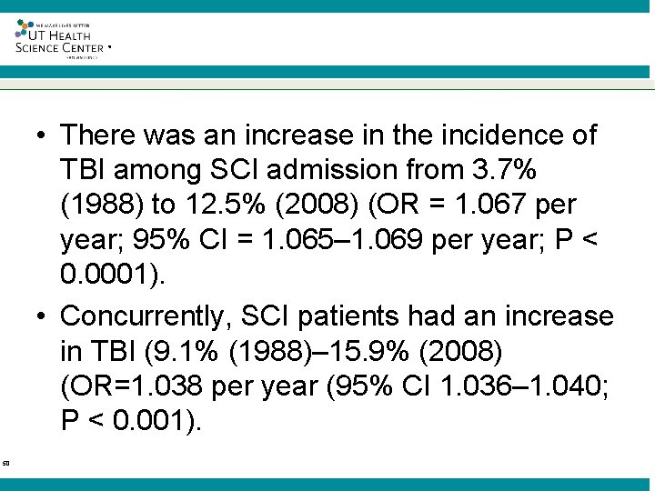 ® • There was an increase in the incidence of TBI among SCI admission