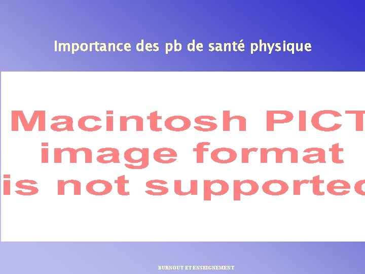 Importance des pb de santé physique BURNOUT ET ENSEIGNEMENT 