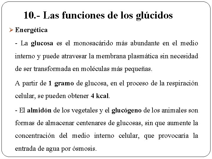 10. - Las funciones de los glúcidos Ø Energética - La glucosa es el