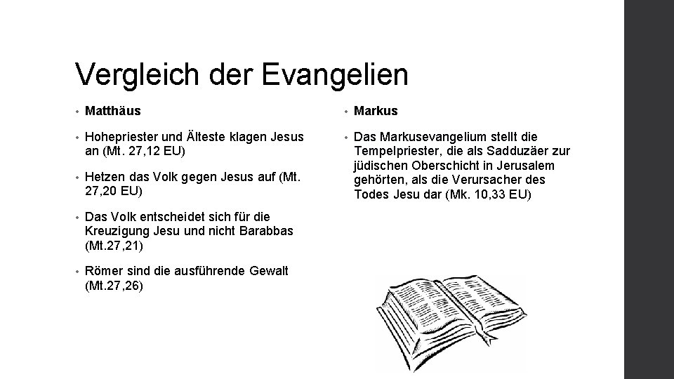 Vergleich der Evangelien • Matthäus • Markus • Hohepriester und Älteste klagen Jesus an