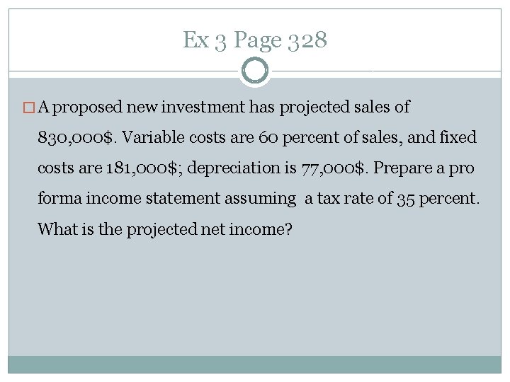 Ex 3 Page 328 � A proposed new investment has projected sales of 830,