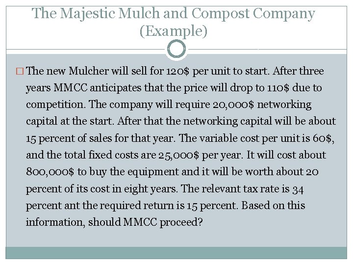 The Majestic Mulch and Compost Company (Example) � The new Mulcher will sell for
