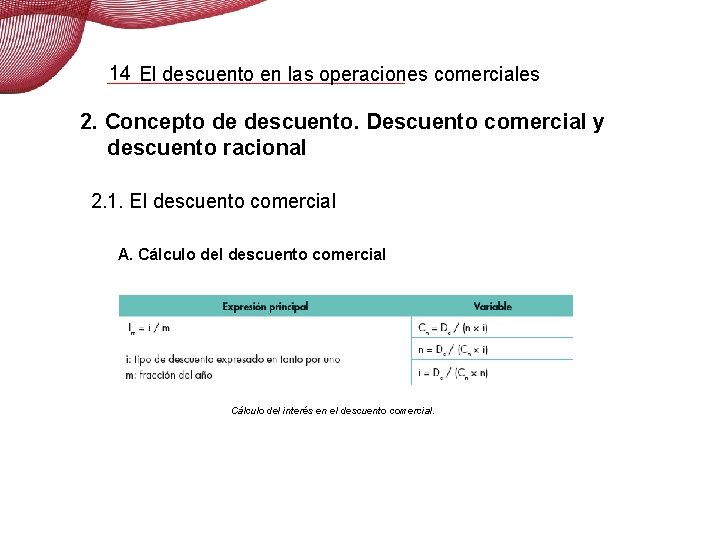 14 El descuento en las operaciones comerciales 2. Concepto de descuento. Descuento comercial y