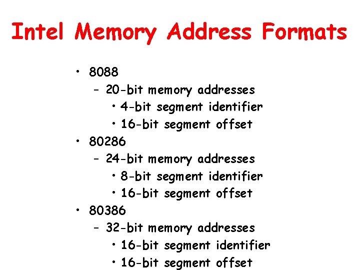 Intel Memory Address Formats • 8088 – 20 -bit memory addresses • 4 -bit