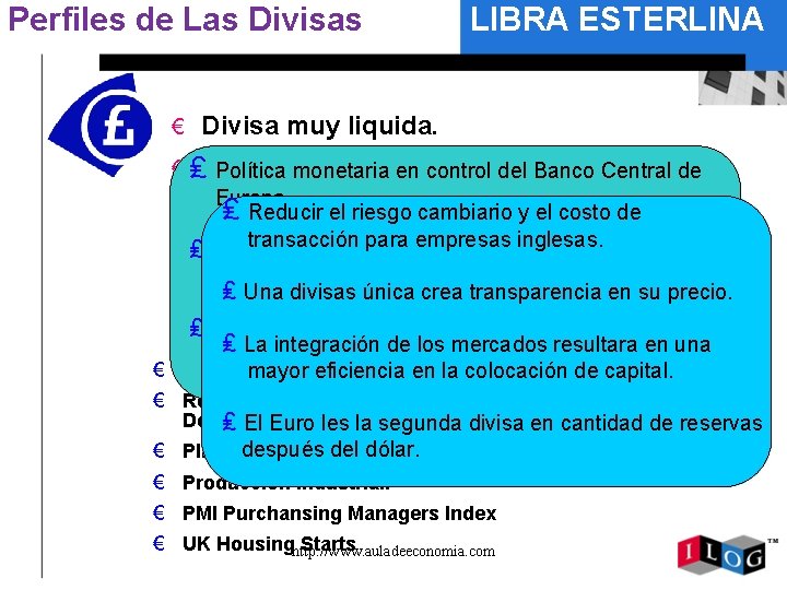 Perfiles de Las Divisas LIBRA ESTERLINA € Divisa muy liquida. € ₤Correlación positiva frente