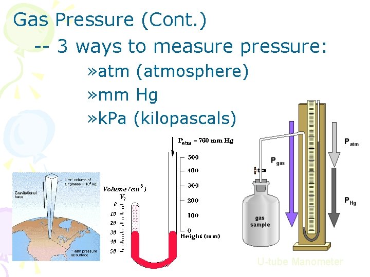 Gas Pressure (Cont. ) -- 3 ways to measure pressure: » atm (atmosphere) »