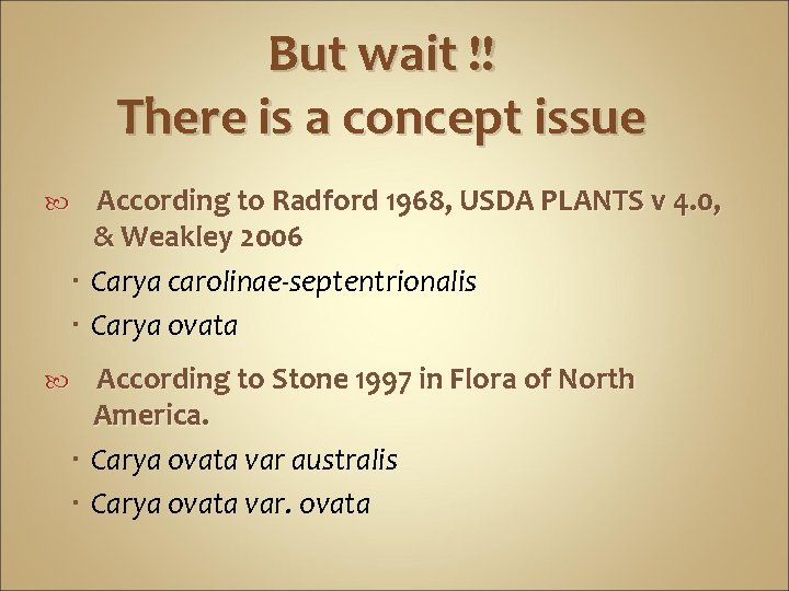 But wait !! There is a concept issue According to Radford 1968, USDA PLANTS