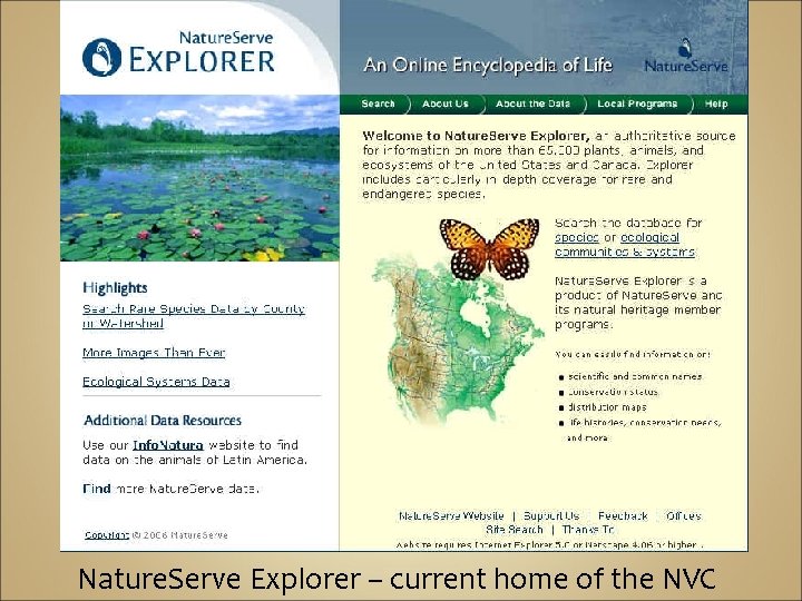 T Nature. Serve Explorer – current home of the NVC 