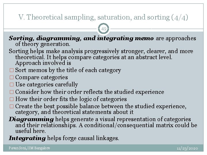 V. Theoretical sampling, saturation, and sorting (4/4) 49 Sorting, diagramming, and integrating memo are