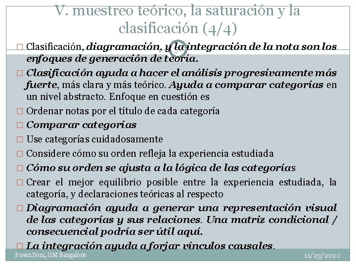 V. muestreo teórico, la saturación y la clasificación (4/4) � Clasificación, diagramación, y la