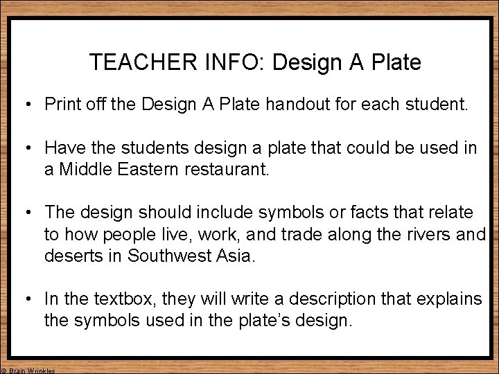 TEACHER INFO: Design A Plate • Print off the Design A Plate handout for