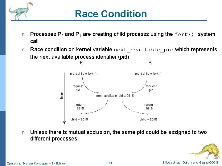 Race Condition n Processes P 0 and P 1 are creating child processs using