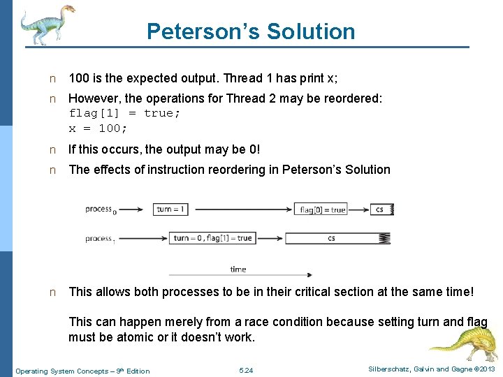 Peterson’s Solution n 100 is the expected output. Thread 1 has print x; n