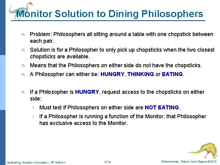 Monitor Solution to Dining Philosophers n Problem: Philosophers all sitting around a table with