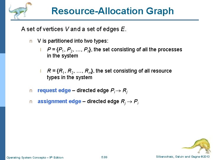 Resource-Allocation Graph A set of vertices V and a set of edges E. n